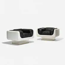 William Andrus, lounge chairs, pair, 1972, lacquered fiberglass, vinyl, acrylic