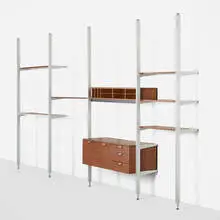 George Nelson & Associates, CSS (Comprehensive Storage System), 1959, walnut, aluminum, plastic