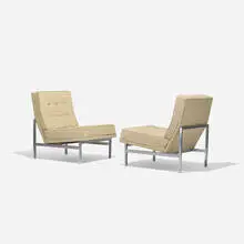 lounge chairs model 2251, pair by Florence Knoll, 1955, upholstery, chrome-plated steel, sold Sep 2015