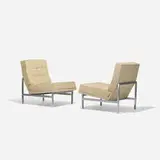 Florence Knoll, lounge chairs model 2251, pair, 1955, upholstery, chrome-plated steel
