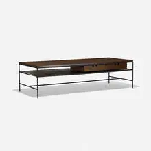 Paul McCobb, coffee table, c. 1950, mahogany, enameled steel, bamboo