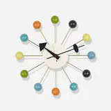 Ball wall clock, model 4755 by George Nelson & Associates, 1949, enameled aluminum, lacquered wood, brass, sold Sep 2015