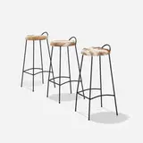 Muriel Coleman, stools, set of three, c. 1950, enameled steel, cowhide
