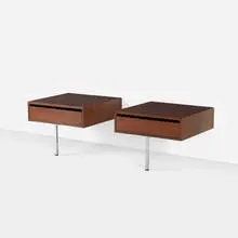 nightstands model 575, pair by Florence Knoll, c. 1955 / 1968, teak, chrome-plated steel, sold Sep 2015