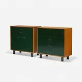 cabinet, model 4626 and cabinet, model 4623 by George Nelson & Associates, 1946, birch, original forest green lacquered wood, zinc-plated steel, sold Sep 2015