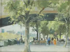 Untitled by Trevor Chamberlain, oil on board 16 x 21.5cm ., sold Oct 2019