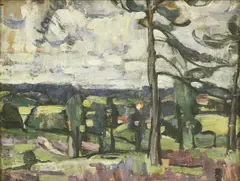 Untitled by John Duncan Fergusson, A STREET SCENE Oil on board 26.5 x 34.5cm, sold Oct 2019