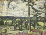 John Duncan Fergusson, Untitled, A STREET SCENE Oil on board 26.5 x 34.5cm
