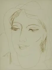 Untitled by Edward Wolfe, Edward Wolfe RA (1897-1982) HEAD OF A WOMAN Pen and ink 22.5 x 17cm ., sold Oct 2019