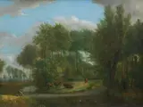 C. J. Vanderborcht, Landscape with fisherman and cattle, oil on canvas