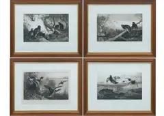 Archibald Thorburn, A set of four signed prints, to include Capercaillie; Black Grouse; Grouse in flight; and Mallard ducks, engraving
