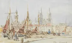 James McBey Lld, Ostend, pen, ink and watercolour