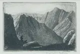 James McIntosh Patrick Obe Rsa Roi Are Lld, Figure and dog in a mountainous landscape, etching