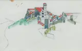 A study of the Basilica of St Francis, Assisi by James McIntosh Patrick Obe Rsa Roi Are Lld, pencil, watercolour, and gouache, offered Dec 2024