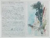 A wartime Christmas letter from the artist to his son, with a watercolour of tanks by James McIntosh Patrick Obe Rsa Roi Are Lld, pen and ink, and watercolour, offered Dec 2024