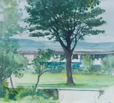 James McIntosh Patrick Obe Rsa Roi Are Lld, The Tay Bridge from the studio, watercolour and pencil