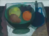 William Crosbie Rsa Rgi, Sill life of fruit in a green bowl, oil on canvas laid to board