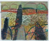 Barbara Rae Cbe Ra Rsa Frse, 'Noon Cypresses, Tuscany', mixed media and collage on card laid to board