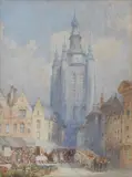 Rws William Callow, The Cathedral, Courtrai, Belgium, watercolour