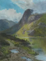 Edwin Stuart, Highland loch with sheep, oil on canvas