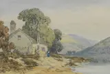 Rws William Callow, Cottage by a lakeside, watercolour