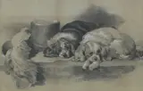 Sir Edwin Henry Landseer Ra, Charles Spaniels (The Cavalier's Pets), pencil heightened with white