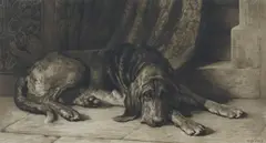 Herbert Thomas Dicksee Re, 'The Sentinel' - A Bloodhound, 1913, etching on vellum