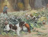 Reuben Ward Binks, Springer Spaniels at work, watercolour and gouache