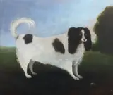 English Naïve School, Spaniel in a landscape, oil on canvas