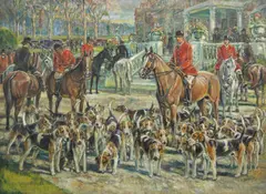 Frederick Thomas Daws, The meet, oil on canvas laid to board