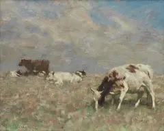 Andrew Douglas, Cows in a Meadow, oil on board