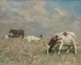 Andrew Douglas, Cows in a Meadow, oil on board