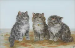 Bessie Bamber, Three kittens, oil on milk glass