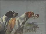 A pair of Pointers by English School, oil on card, offered Sep 2024
