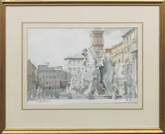 Gordon Davies, Piazza Navona, Rome; Piazza del Campidoglio, Rome, two works, watercolour