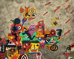 Alexis Akrithakis, Ohne Titel, 1967, Tempera, Acryl und Kohle auf Schoellershammer-Karton, auf Leinwand aufgezogen