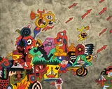 Alexis Akrithakis, Ohne Titel, 1967, Tempera, Acryl und Kohle auf Schoellershammer-Karton, auf Leinwand aufgezogen