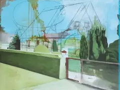 Haus II by Matthias Weischer, 2000, Öl auf Leinwand, sold Dec 2021