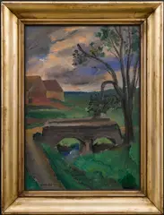 Otakar Mrkvička, Landscape with a Bridge, 1942, oil on canvas