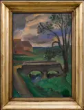 Otakar Mrkvička, Landscape with a Bridge, 1942, oil on canvas