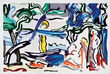 Roy Lichtenstein, Moonscape (from Landscapes Series), 1985, 45-color lithograph, woodblock, and screenprint on Arches 88 paper