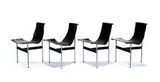 William Katavolos, T-chairs (8), 1952, Chrome-plated and enameled steel, leather