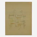 Ruth Sharon, Surrealism, 1971, ink and watercolor on silk laid to board