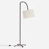 attribution Jacques Adnet, Floor lamp, c. 1955, saddle-stitched leather over steel, brass