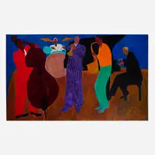 Mark Barry, Jazz Players, acrylic on paper laid to canvas