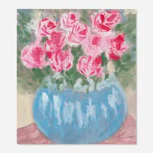Sybil Gibson, Still Life with Roses in Blue Vase, pastel on paper laid to artist board