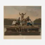 George Caleb Bingham, The Jolly Flat Boat Men, mezzotint and drypoint with hand-coloring on paper