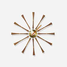 Spool wall clock, model 2239 by George Nelson & Associates, 1957, walnut, brass, birch, enameled aluminum, sold Sep 2015