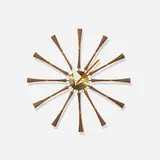 Spool wall clock, model 2239 by George Nelson & Associates, 1957, walnut, brass, birch, enameled aluminum, sold Sep 2015