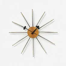 String wall clock, model 2214B by George Nelson & Associates, 1954, enameled steel, walnut, string, enameled aluminum, sold Sep 2015